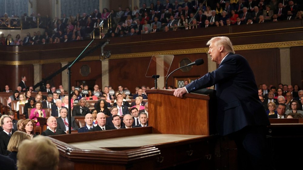 President Donald Trump addresses joint session of Congress in the House Chamber of the US Capitol in Washington, DC