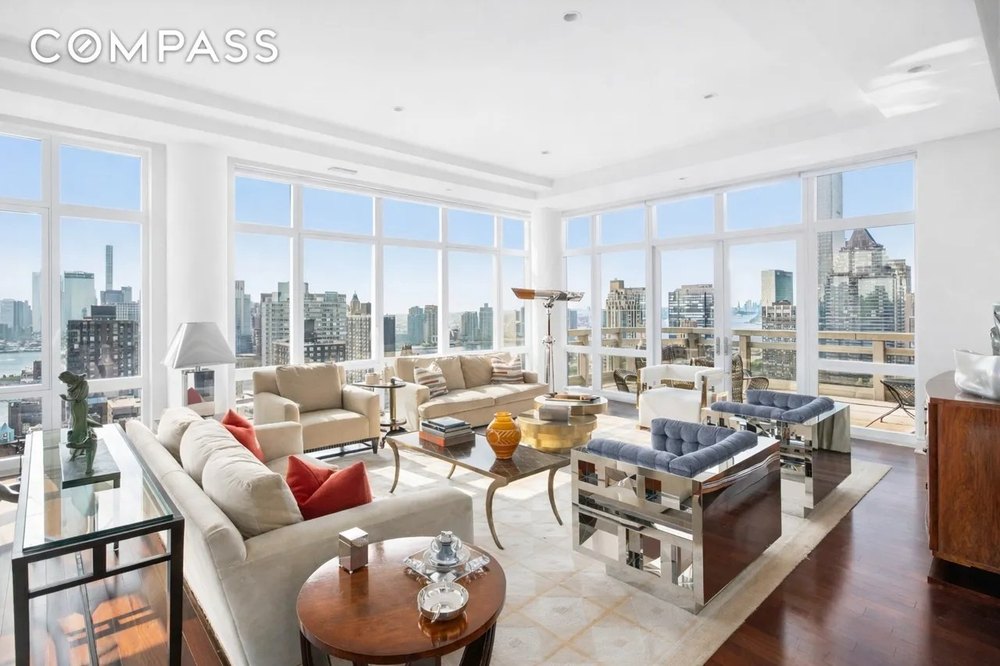Floor to ceiling windows in a luxury apartment in New York City that was in The Wolf of Wall Street starring Leonardo DiCaprio