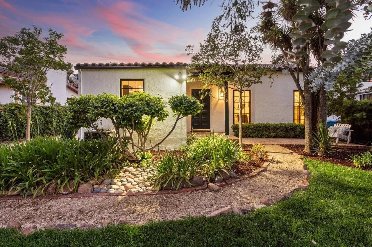Front exterior of 2030 Sand Hill Rd, a home for sale in Menlo Park, CA.