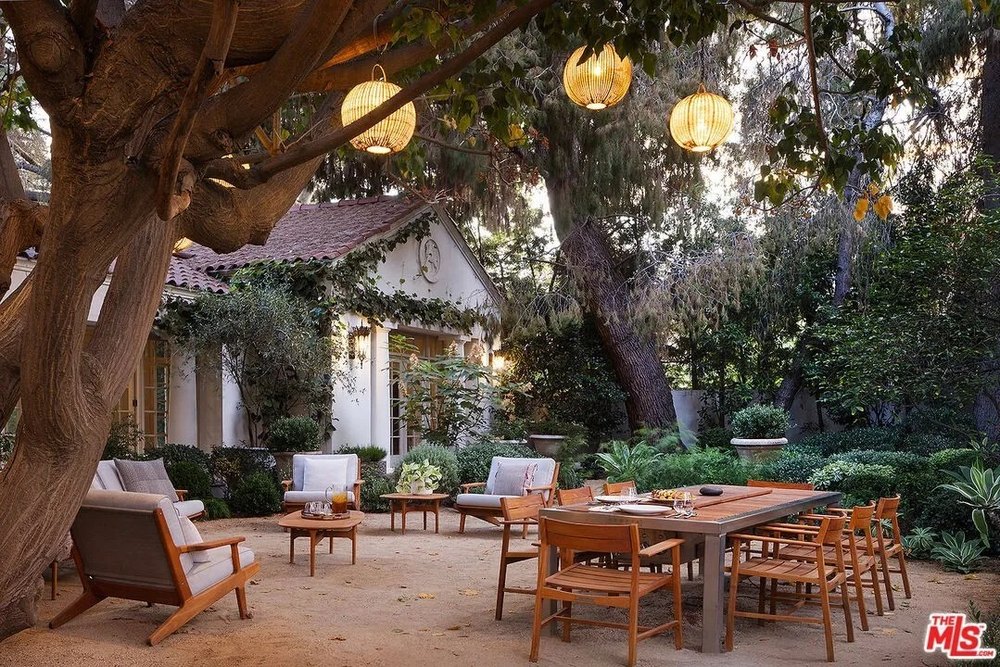 Outdoor dining area at a home in Los Angeles that belongs to Angelina Jolie