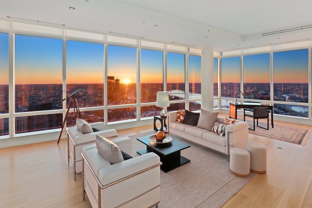 short term housing overlooking a city with living room furniture