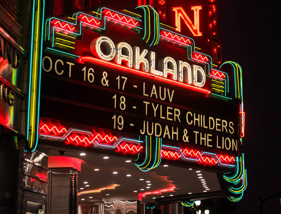 Red and blue neon theater lights