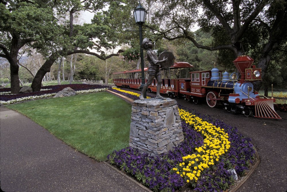 Exterior views of the entrance, house, statues and gardens at Michael Jackson's Neverland Ranch located near Los Olivos, California