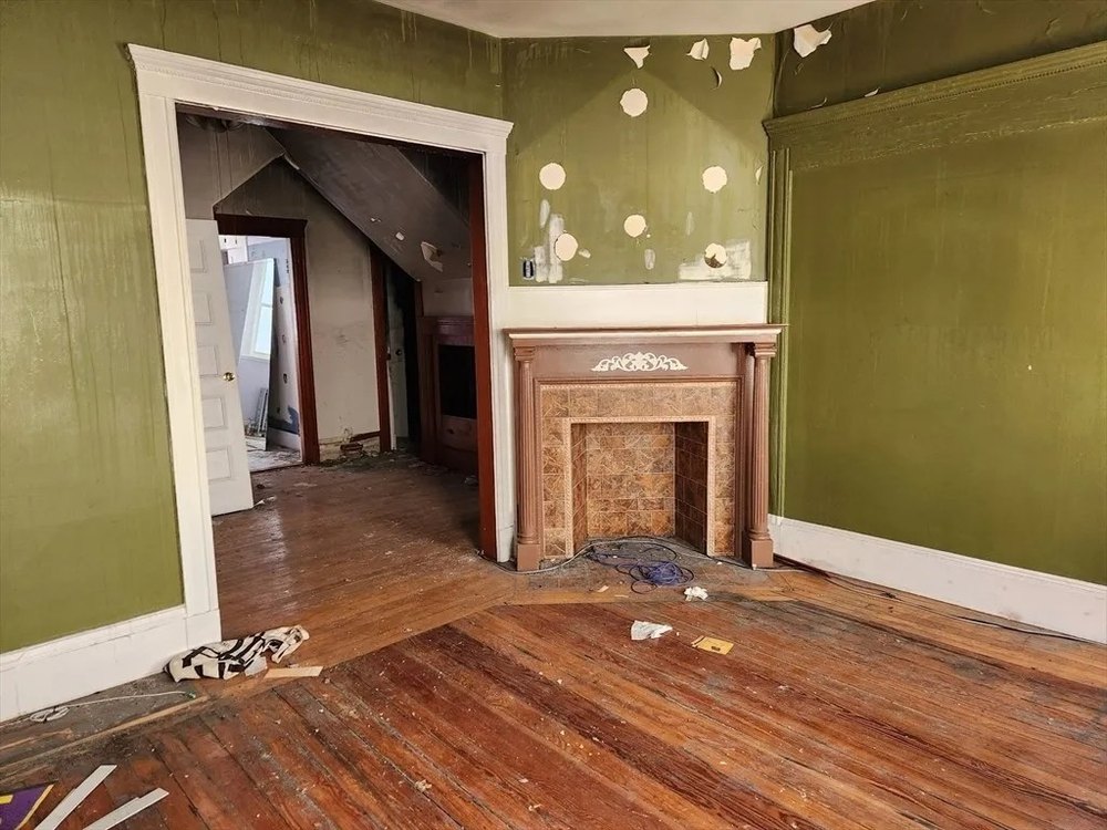 A fireplace in a burned house in Dorcester Boston