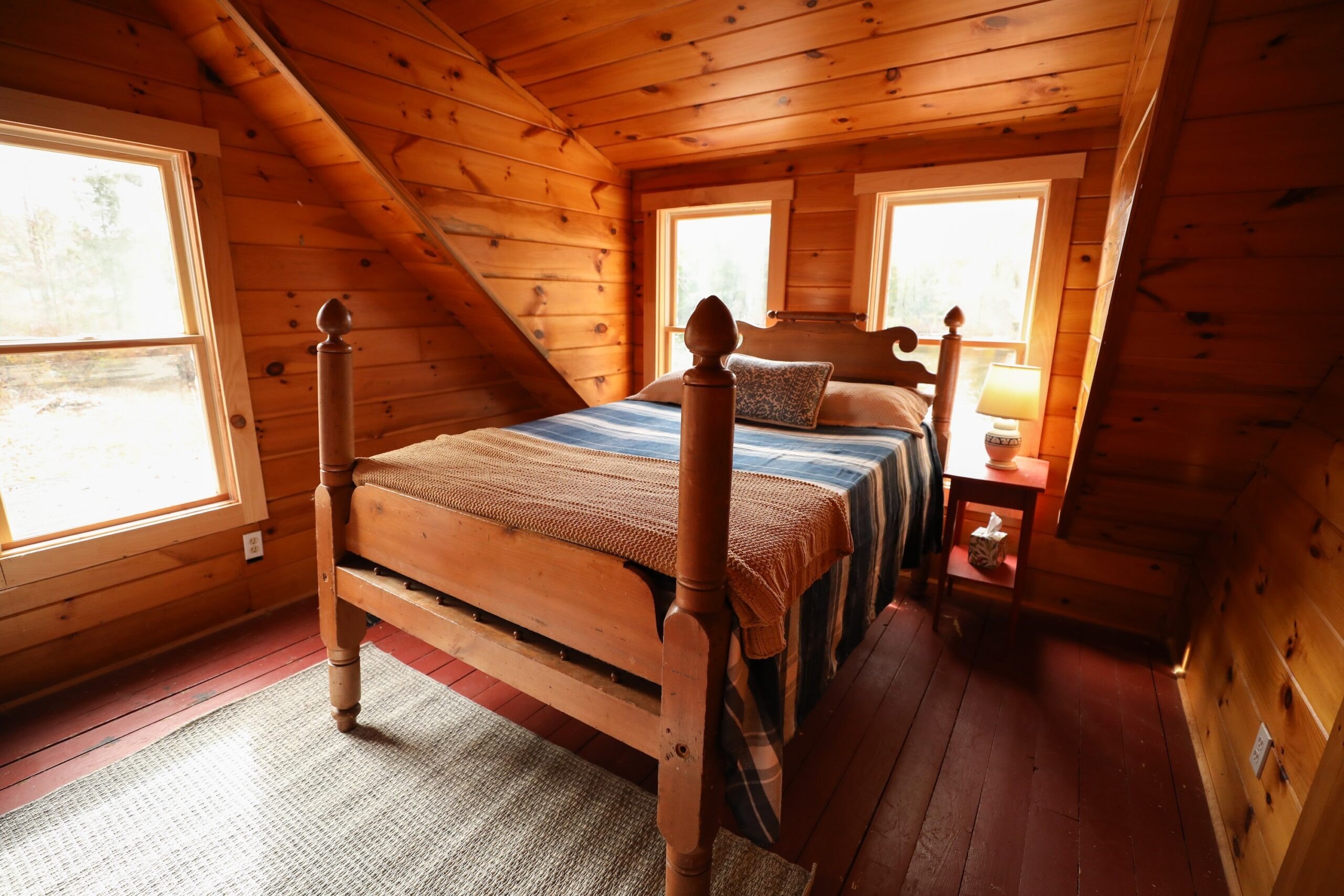 Morrill reveals he uses "eastern white pine for almost every aspect" of his cabin builds.