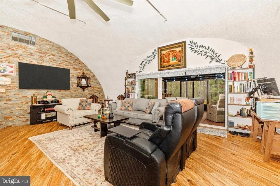 Living room of monolithic dome home in Smithsburg, MD, on sale for $1,149,000