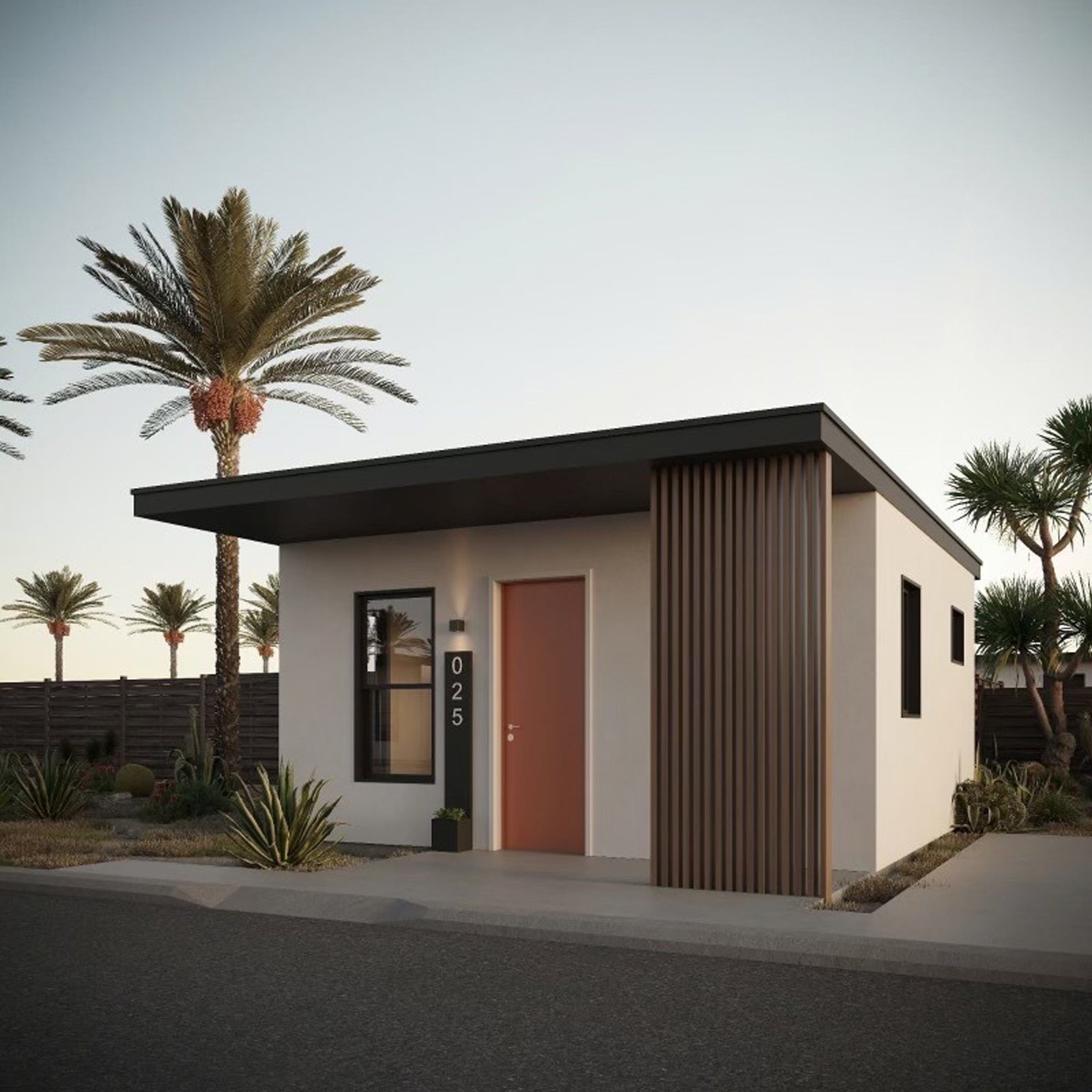 Tiny Home Rendering with palm trees