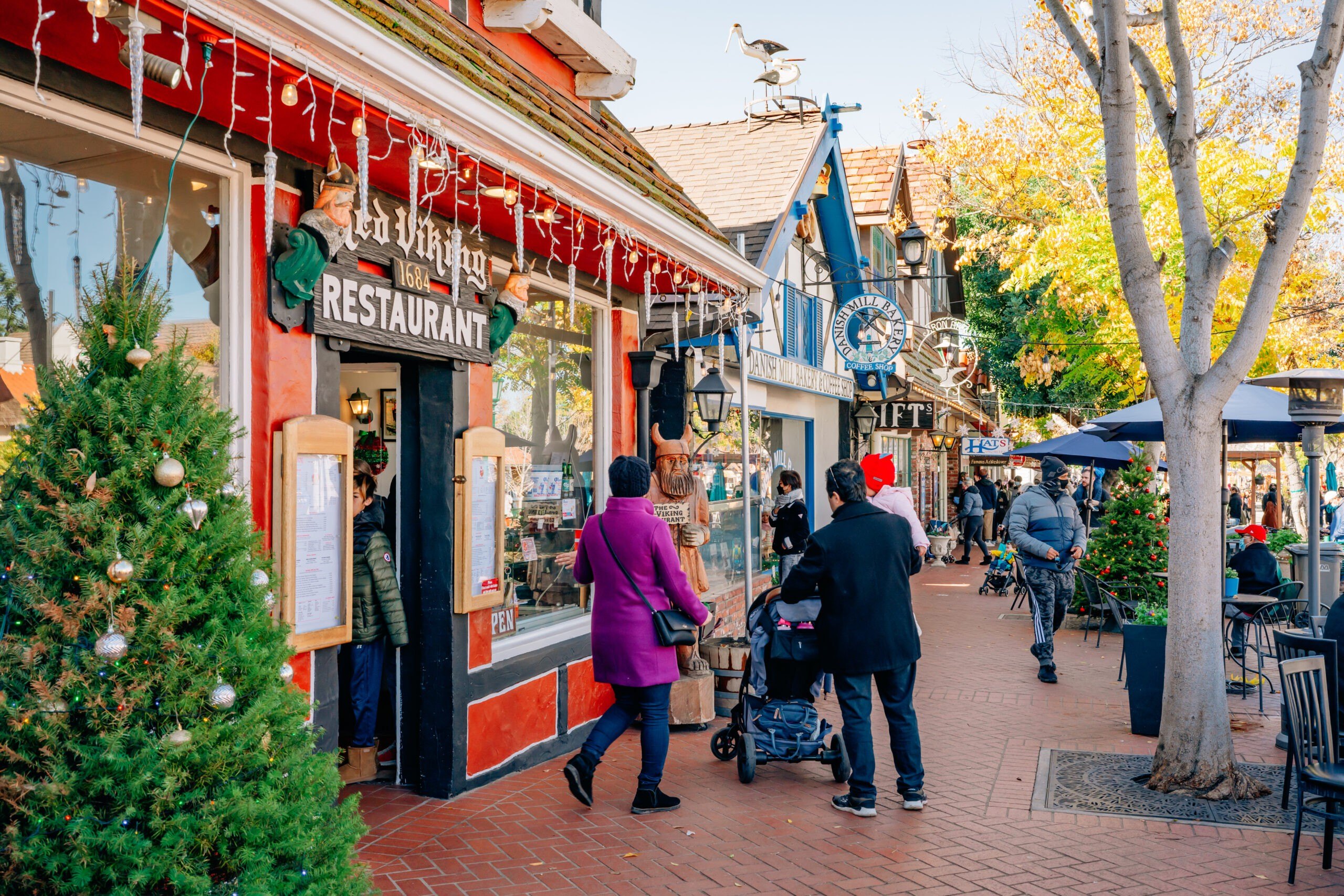 Solvang, California, USA decorated during the holidays