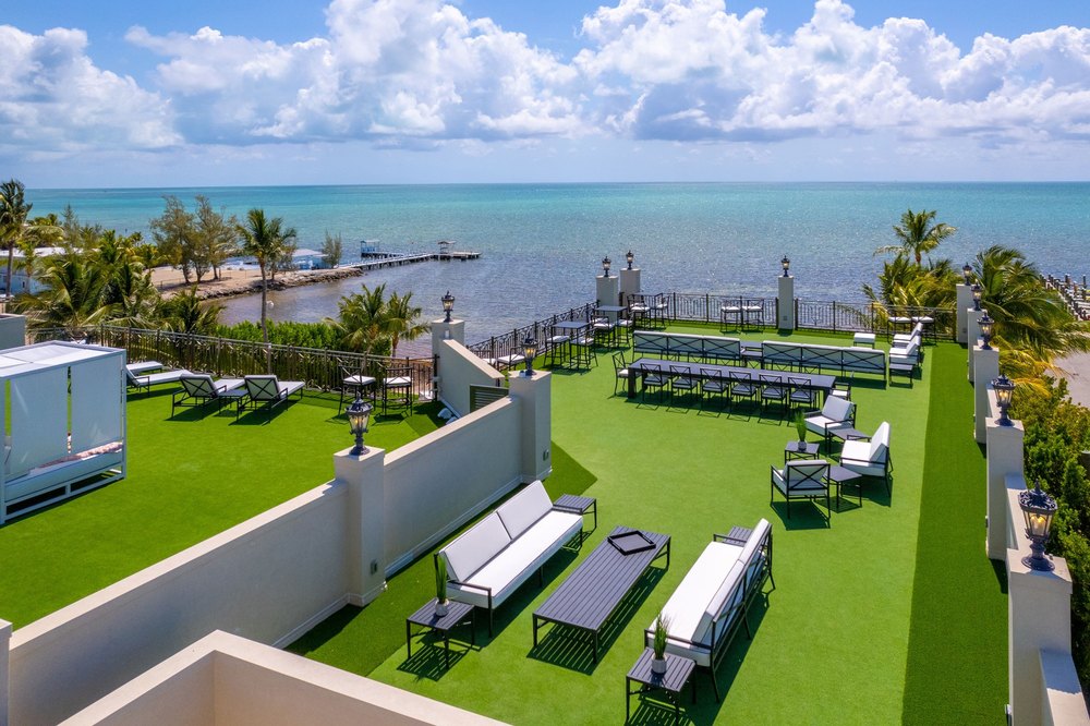 Rooftop terrace at Chateau on the Ocean in Islamorada, FL, on sale for $24,995,000