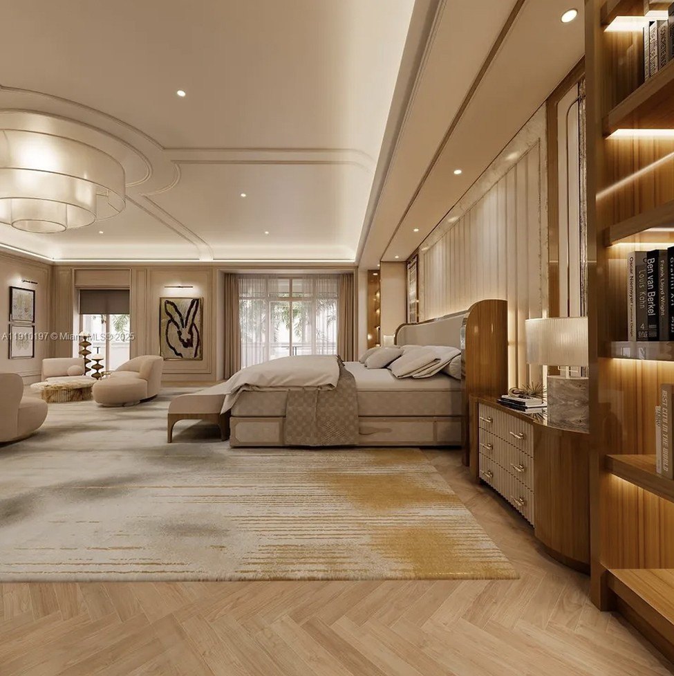 A bedroom with aa custom made bed in a luxury home in Florida that Meta chief executive Mark Zuckerberg paid 170 million for.