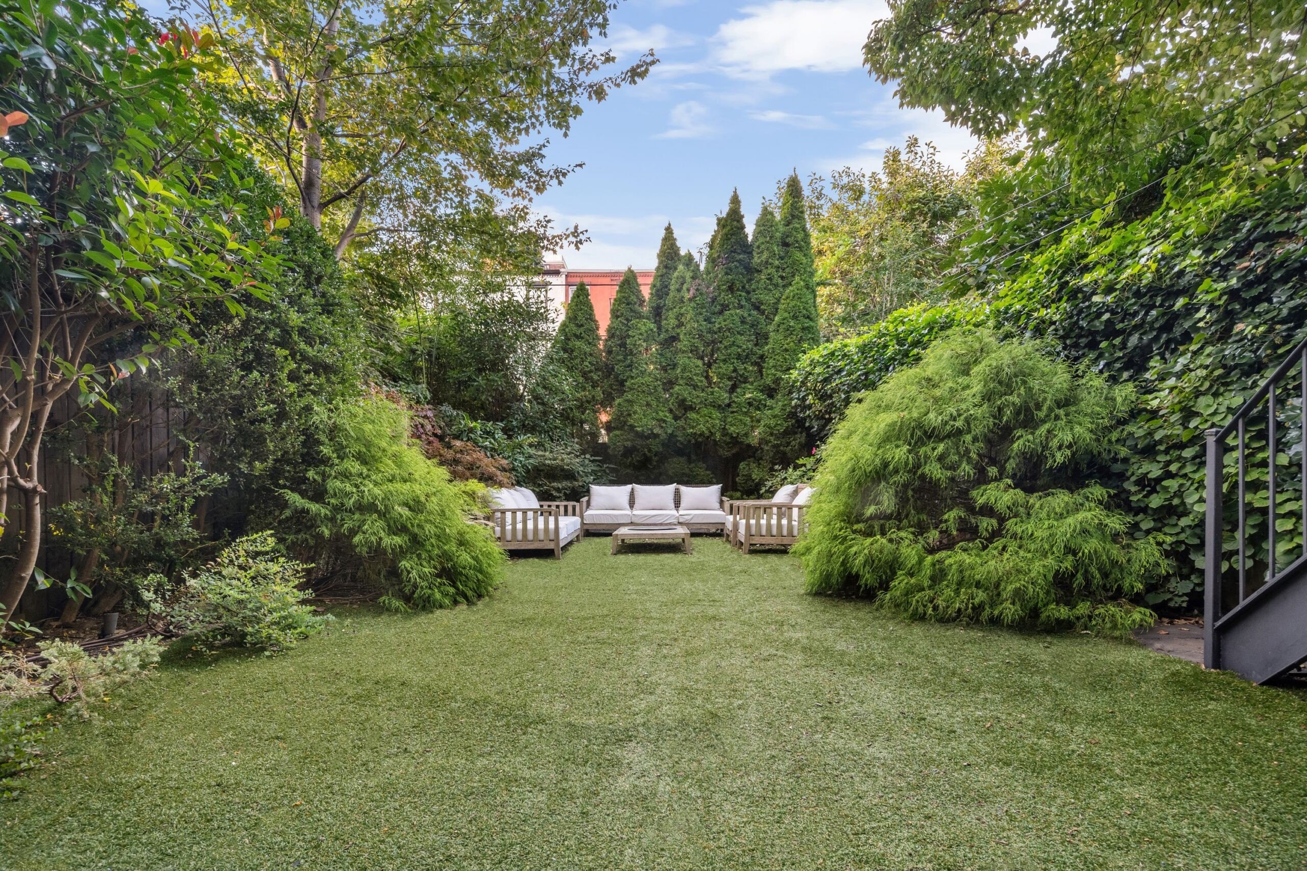 Garden of townhouse in Brooklyn, NY, on sale for $7,800,000