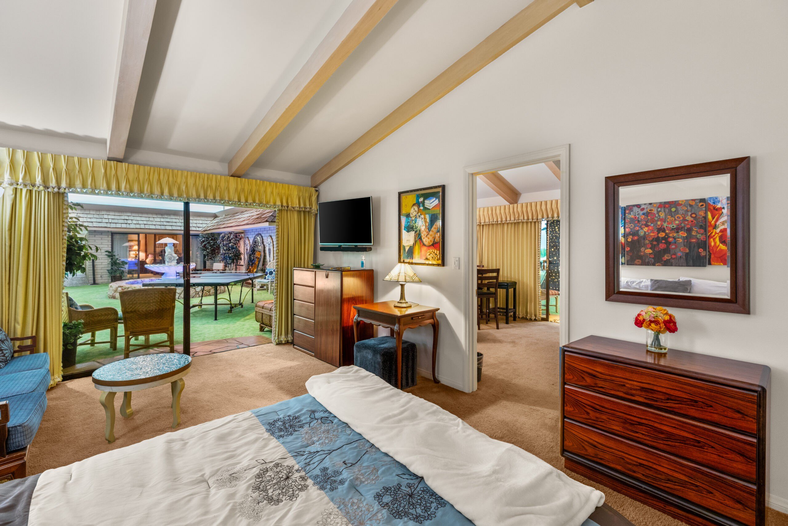 Bedrooms in underground bunker with a view to the "outside." Credit: Rooted Elements Media 