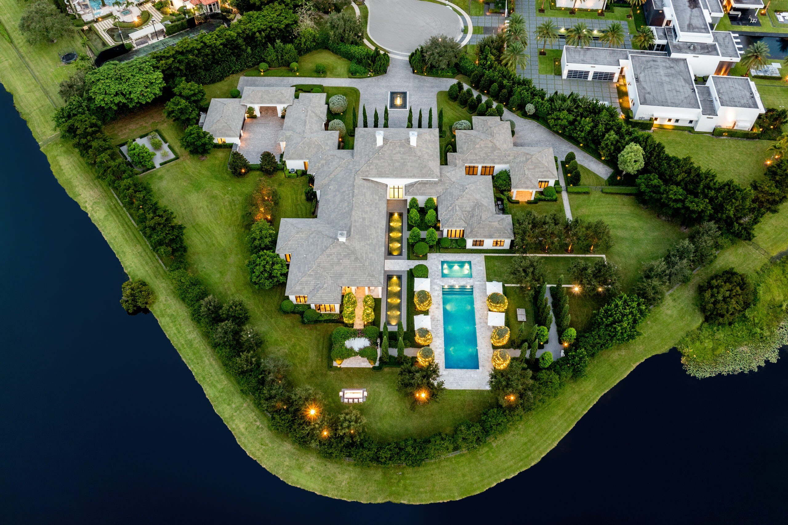 An aerial view of Florida Mansion next door to Mark Wahlberg