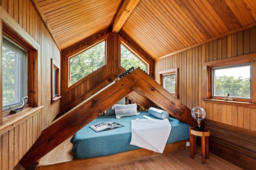 Bedroom of Four Mile River House in Athens, NY, on sale for $2,450,000