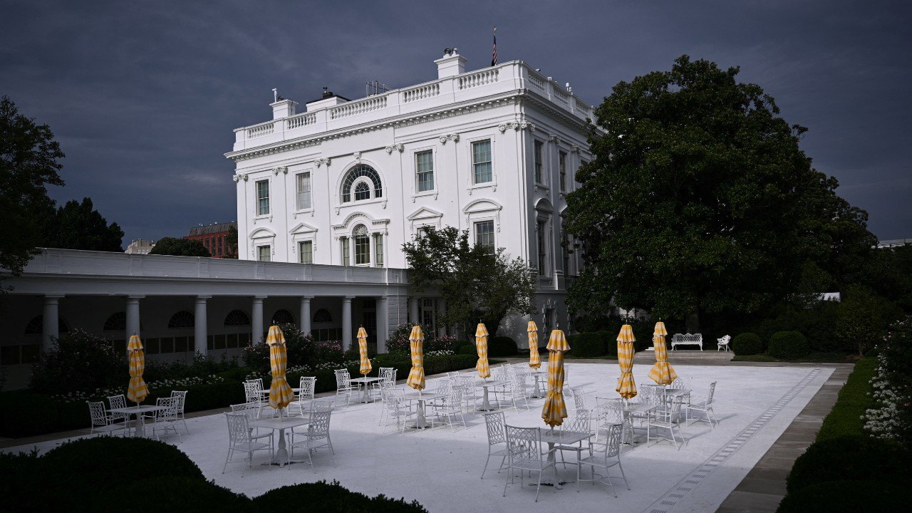 View of the newly paved Rose Garden is seen at the White House in Washington, DC, on August 6, 2025. US President Donald Trump converted the grass portion of the Rose Garden into a patio space, inspired by his Mar-a-Lago club in Florida.
