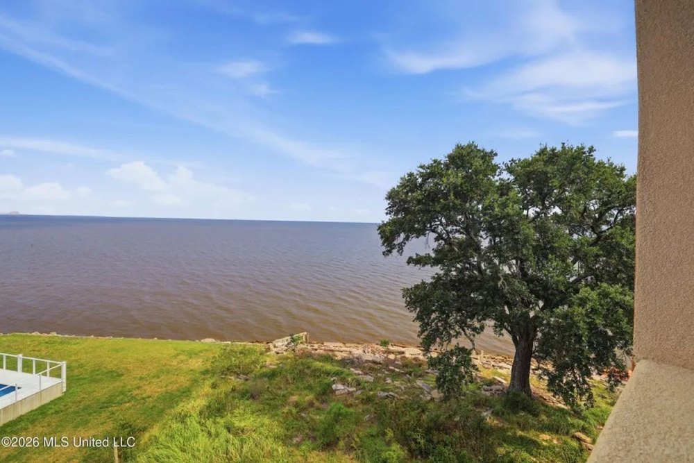 Waterfront view from Taj Mahal-inspired estate in Ocean Springs, MS, on sale for $2,500,000