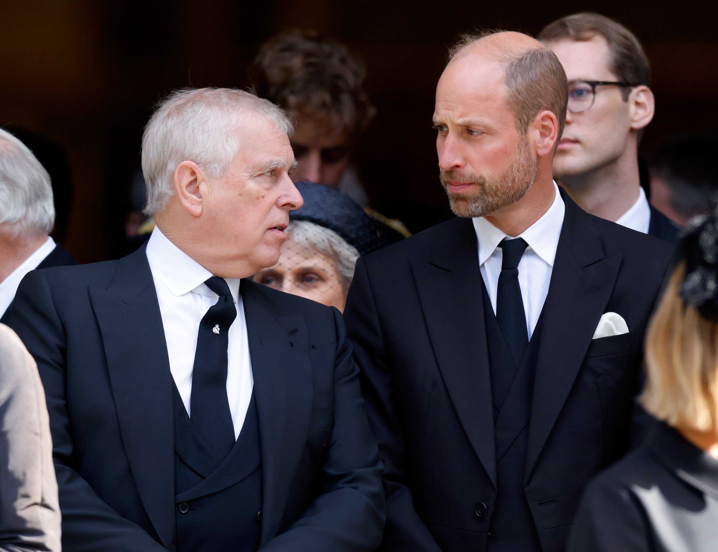 Prince Andrew, Duke of York and Prince William, Prince of Wales attend Katharine, Duchess of Kent's Requiem Mass service at Westminster Cathedral on September 16, 2025