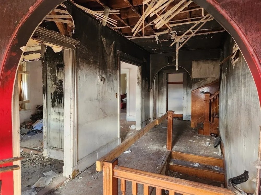 An archway in a burned house in Dorcester Boston