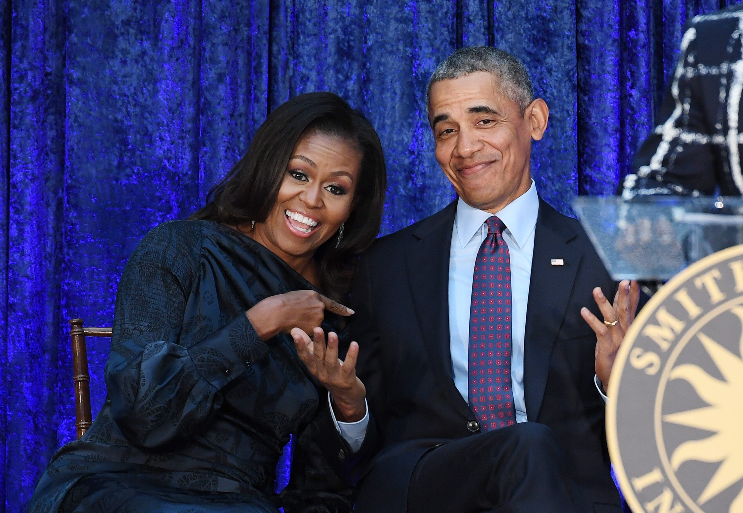 Former First Lady Michelle Obama and former President Barack Obama are seen after their portraits were unveiled at the Smithsonian National Portrait Gallery