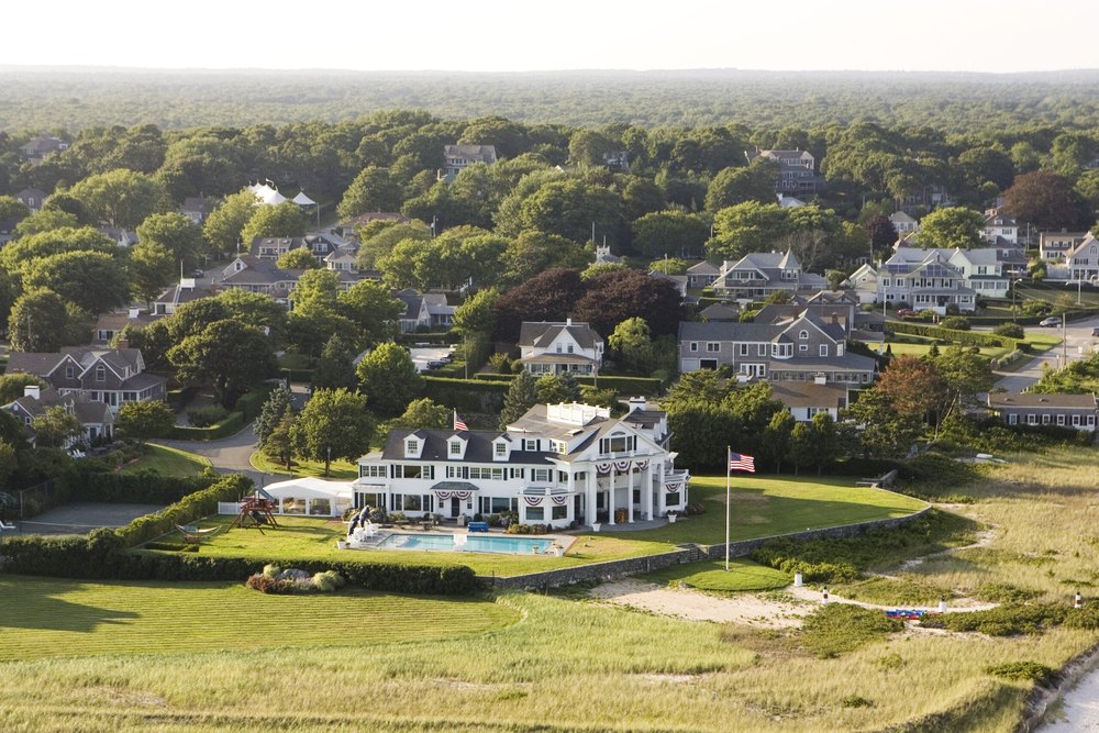 HYANNISPORT, MA - JULY 25: An aerial view of the Kennedy Compound on July 25, 2008 in Hyannisport, Massachusetts. (Photo by Tim Gray/Getty Images)