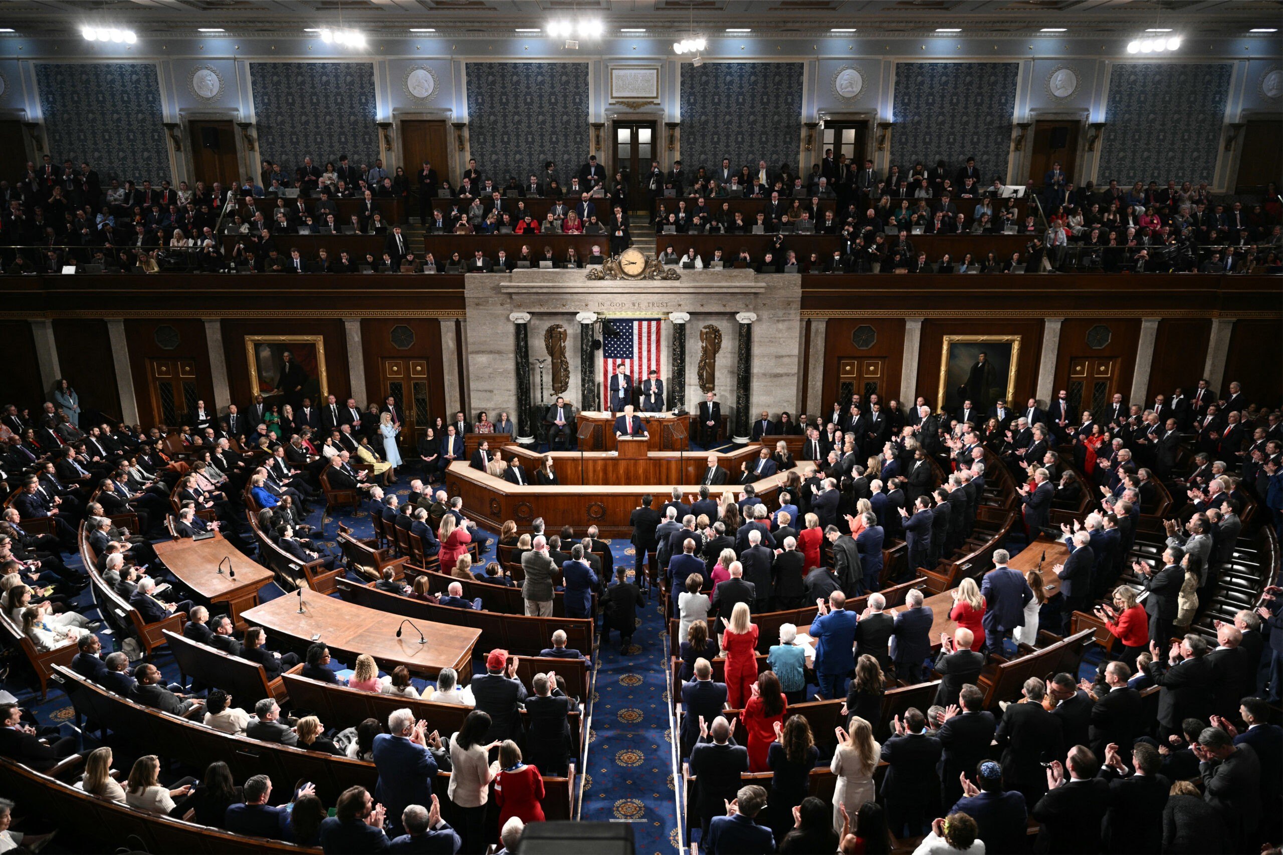 US President Donald Trump delivering the State of the Union address in the House Chamber of the US Capitol in Washington DC