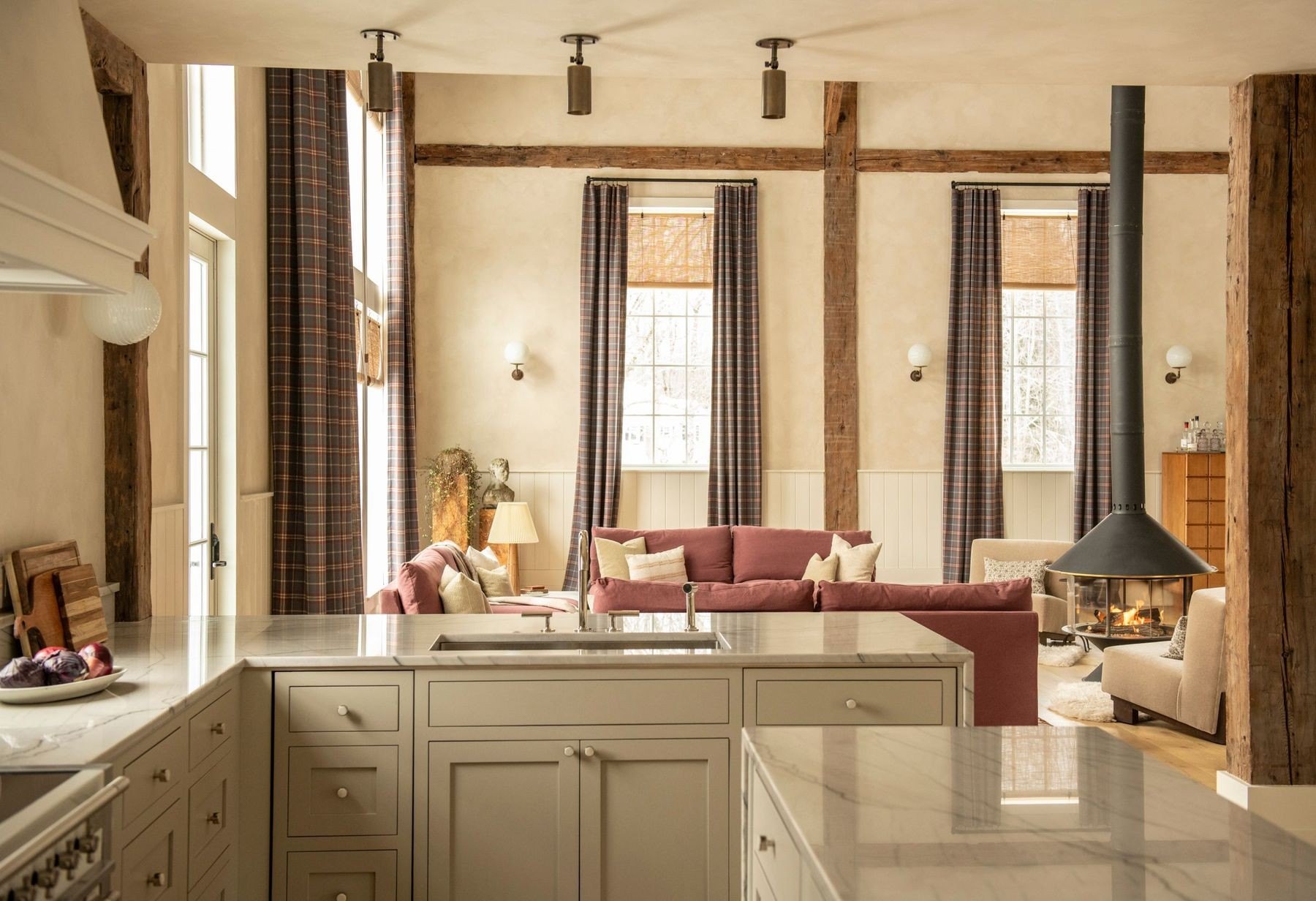 Modern kitchen in transformed church in Gilboa, NY, on sale for $2,995,000