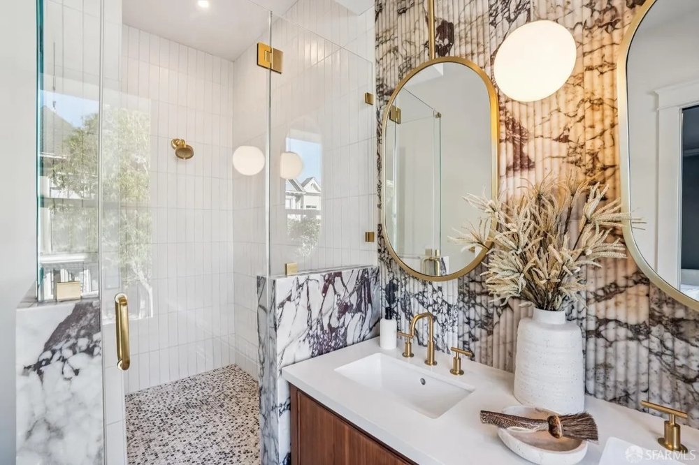 Luxurious Modern Bathroom with Marble Accent Wall