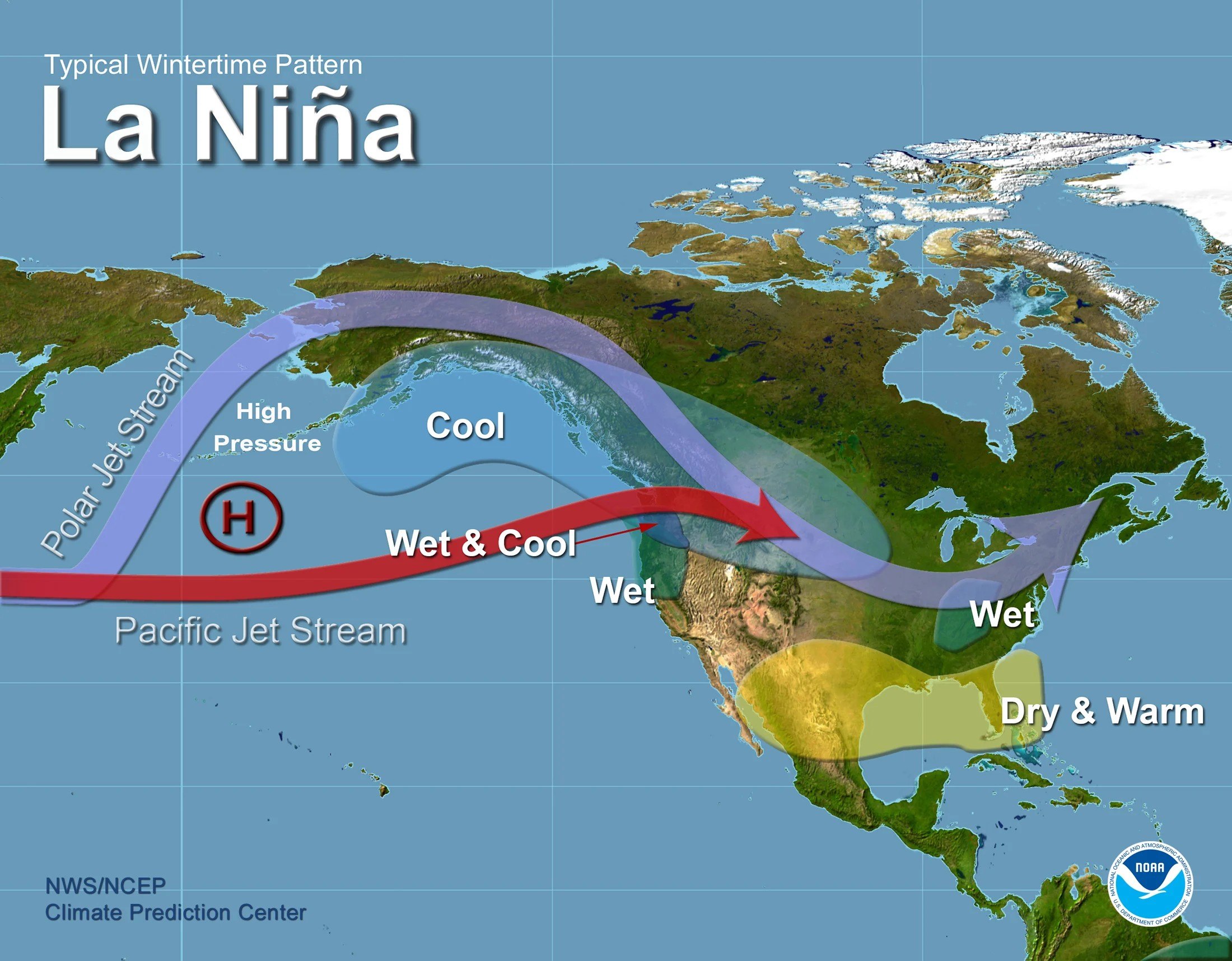 The path of La Nina as it picks up steam in Pacific.