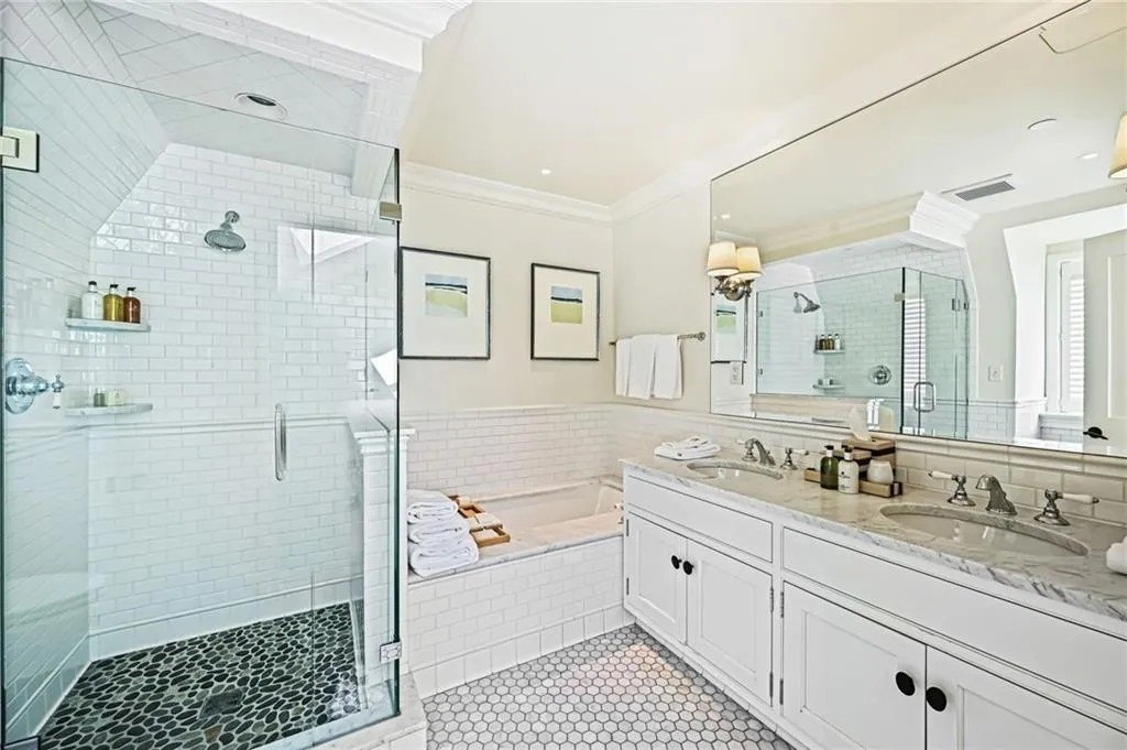 A bathroom in the Penthouse on top of the Ocean House in Rhode Island where Taylor Swift and Travis Kelce may be getting married