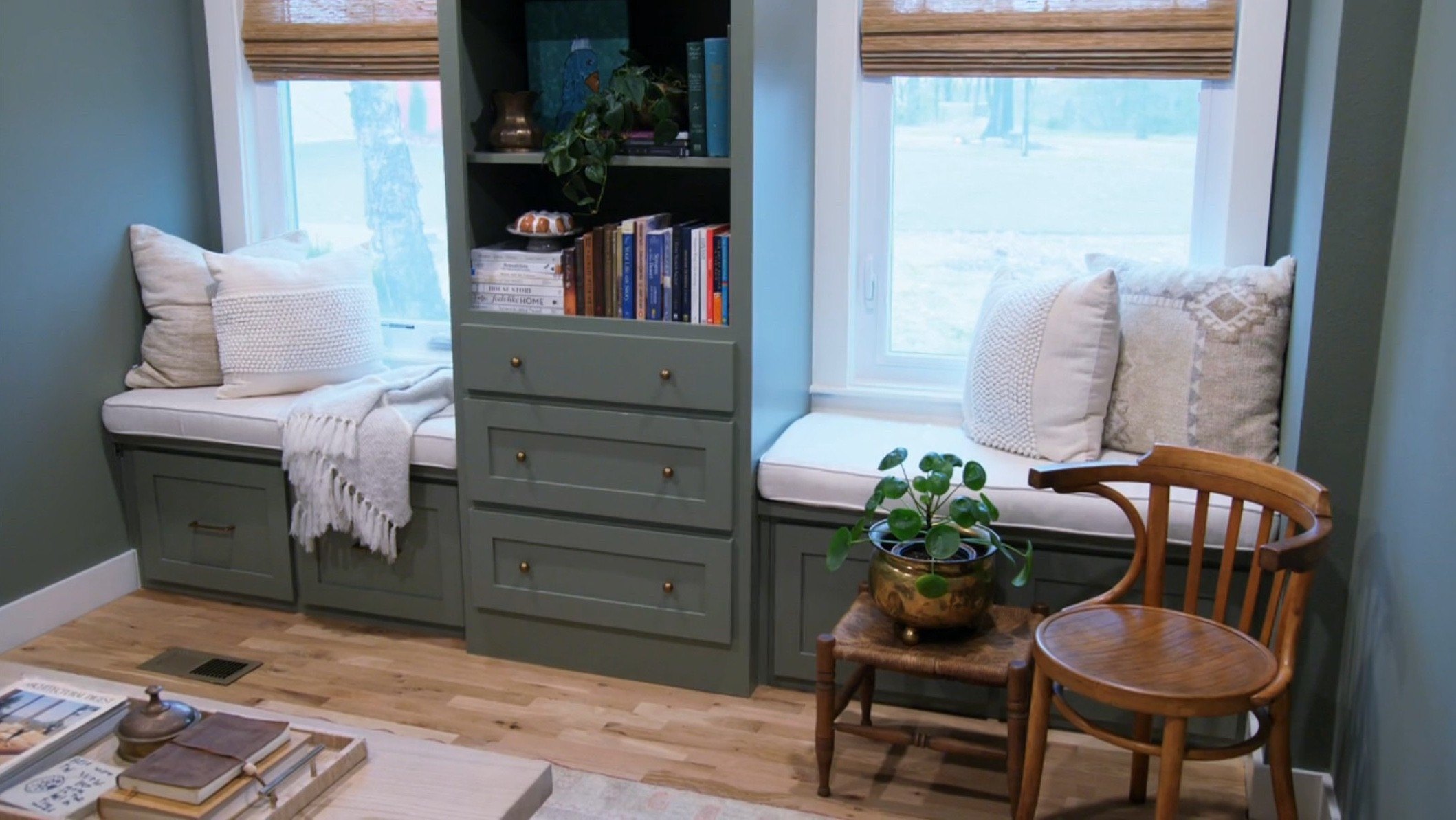 The two window seats and shelves full of books and children's art are Jenny's favorite features inside her sanctuary.