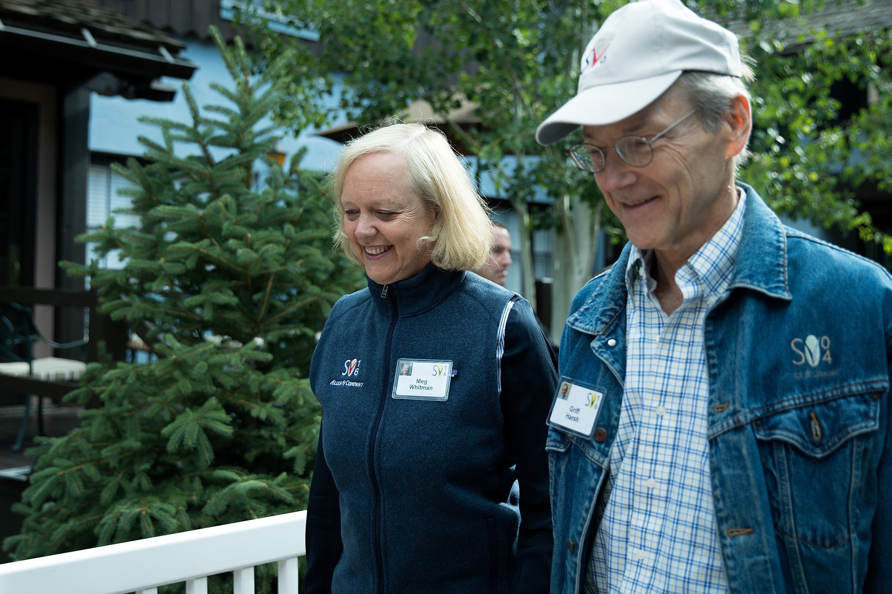 Meg Whitman, chief executive officer of Hewlett Packard (HP), and husband Griffith R. Harsh IV