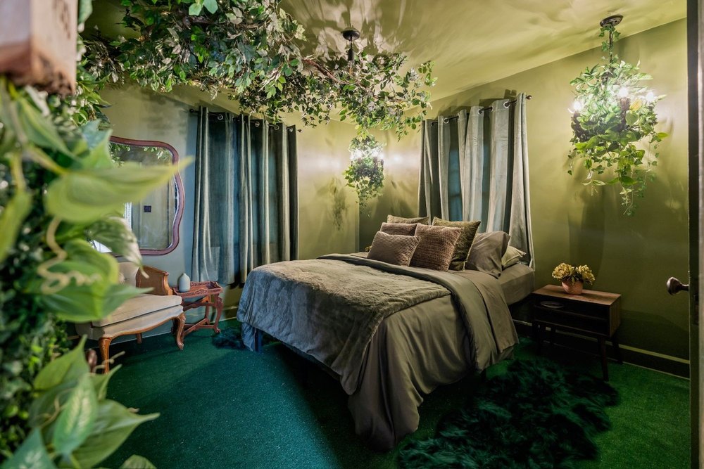 Bedroom of Alice in Wonderland bungalow in Indianapolis, IN, on sale for $215,000