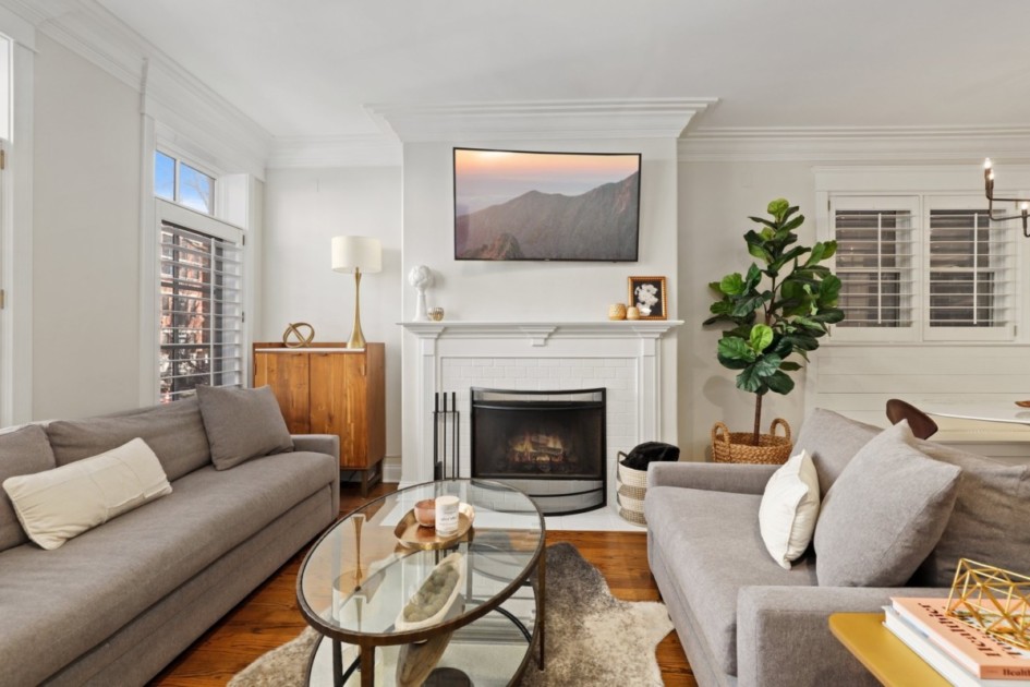 Apartment living room with fireplace