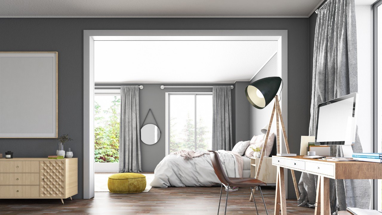 Cozy Bedroom Interior With Study Desk