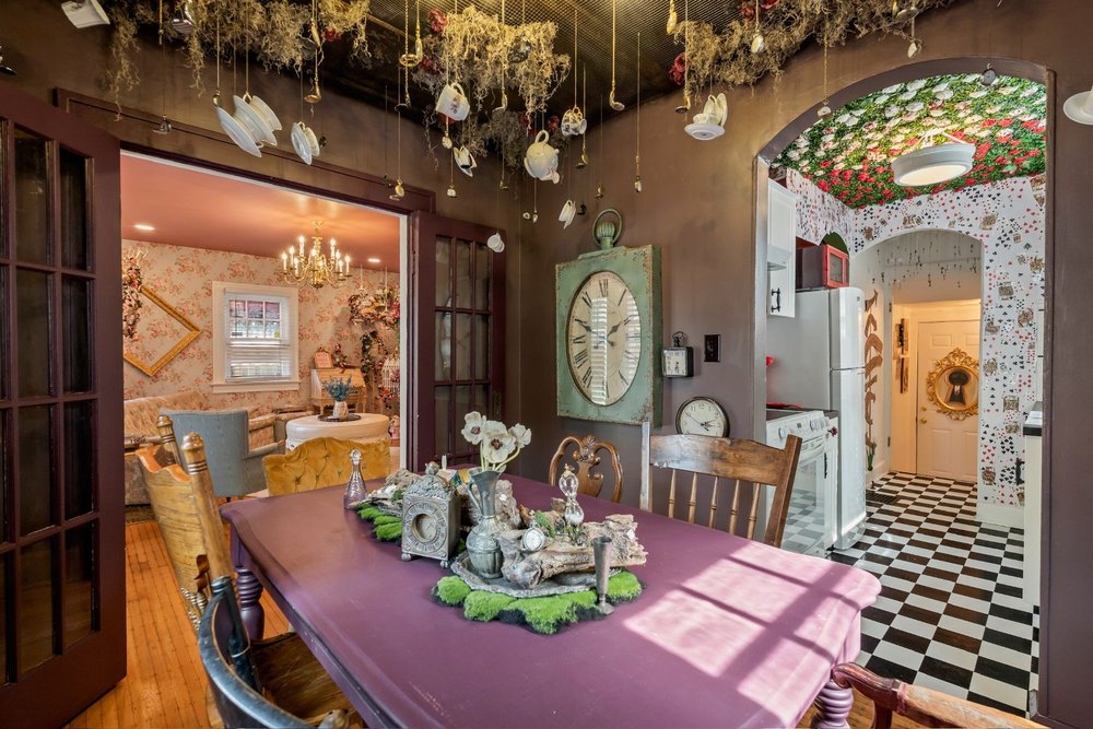 Dining room of Alice in Wonderland bungalow in Indianapolis, IN, on sale for $215,000