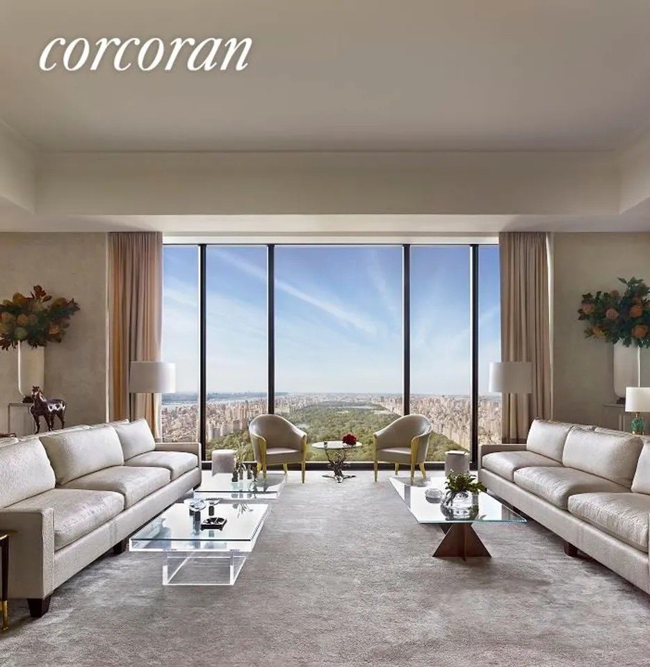 Interior, new york city apartment, living room, central park views