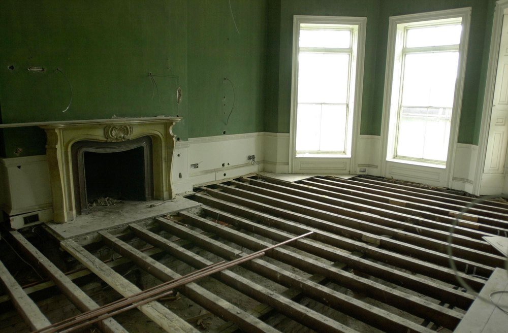 A reception room of the Grade II-listed Forest Lodge, in Windsor Great Park, Berkshire, a Georgian mansion once admired by both King George IV and King Edward VIII which will soon be available for rent it was announced. *...The 8 bedroomed house is currently undergoing 1.5 million restoration work to retain its fine period detail but will be ready for occupation in the autumn for 15,000 a month. It features original stonework, elaborate plaster cornices and ceiling decoration, exquisite marble fireplaces, Venetian windows and a half-barrel vaulted hallway ceiling and is worth an estimated 5.5 million. (Photo by John Stillwell - PA Images/PA Images via Getty Images)