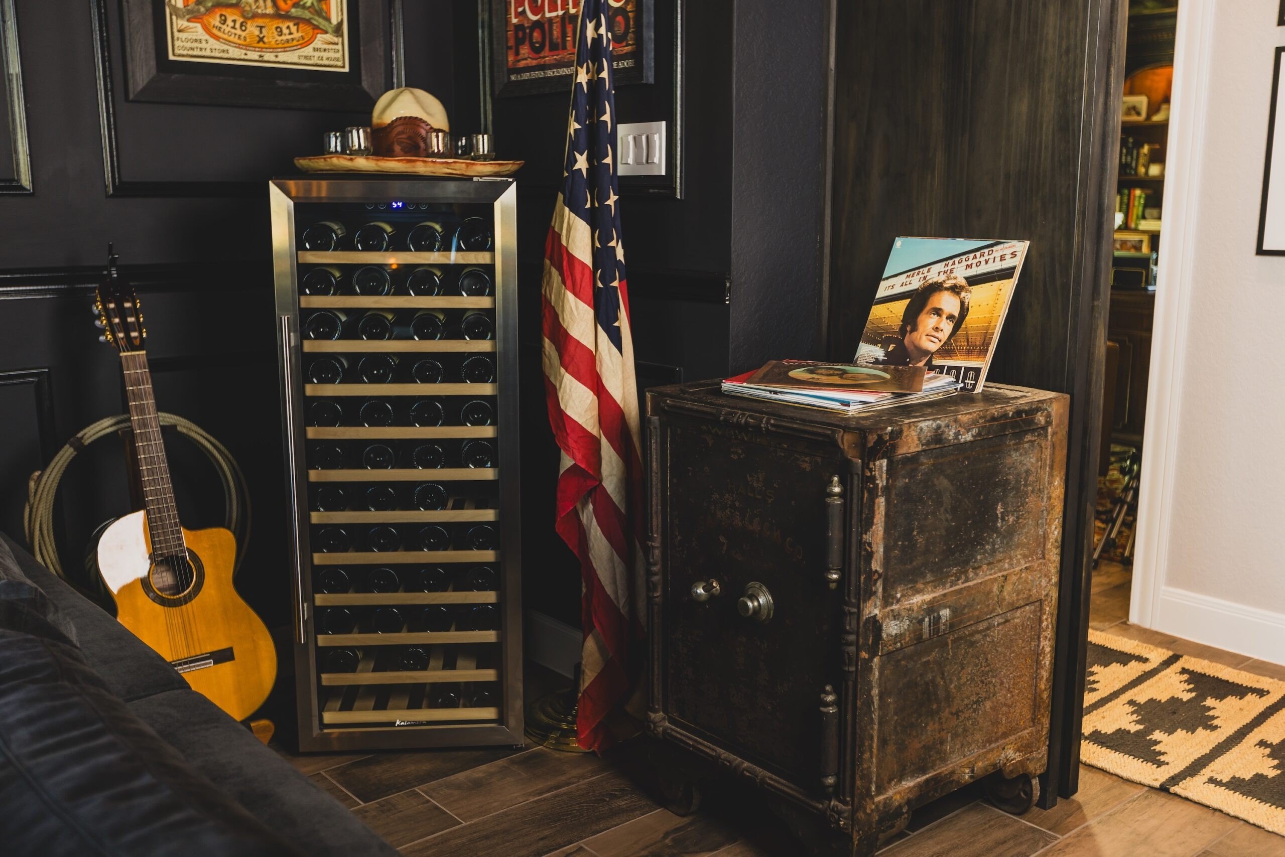 A working safe from the 1800s that Wolfe found on Facebook Marketplace is a unique addition to the room.