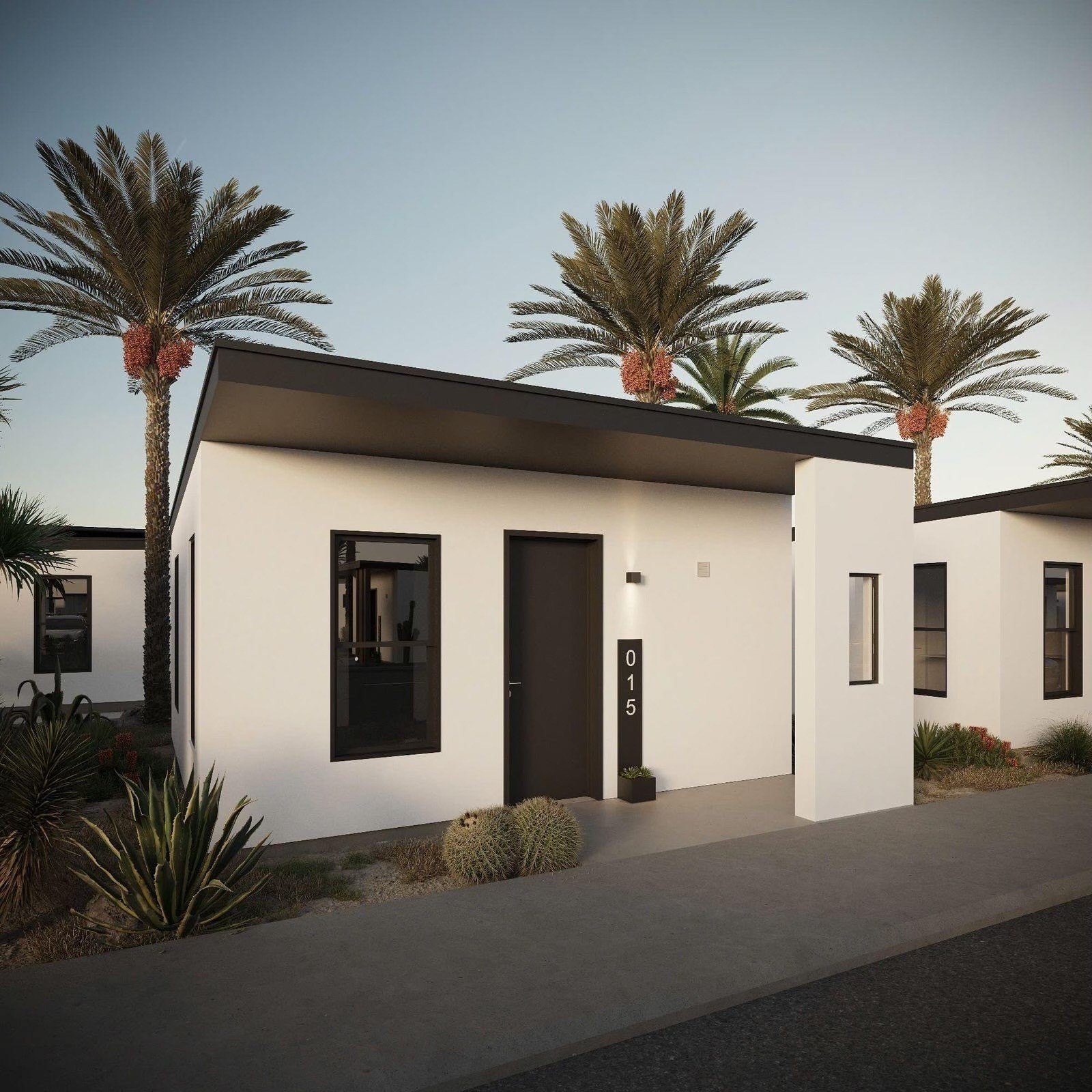 Tiny Home Rendering with palm trees