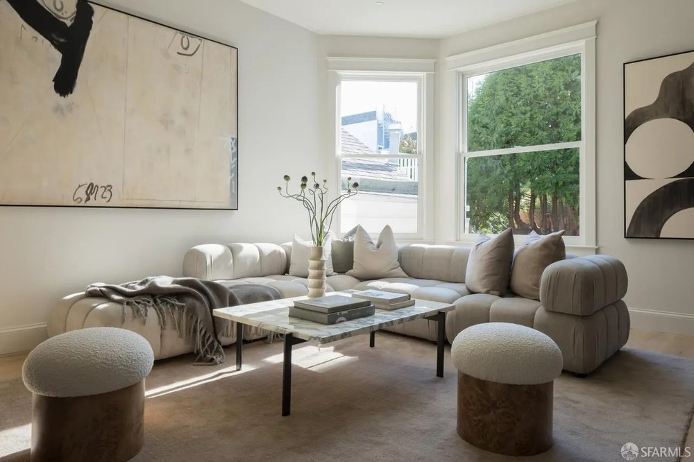 Bright Living Room with Tufted Sectional