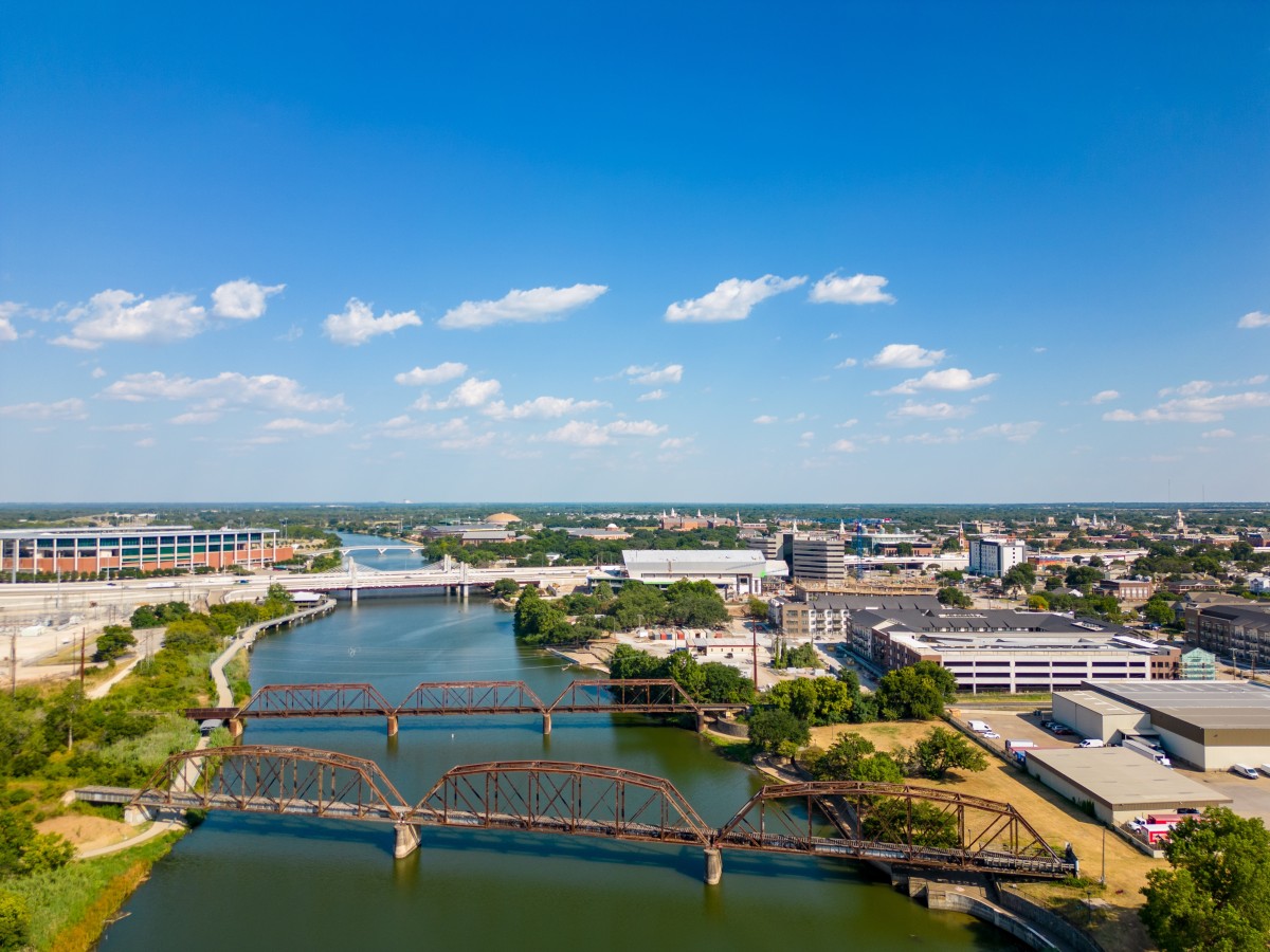 Aerial photo Downtown Waco Texas and Brazos River
