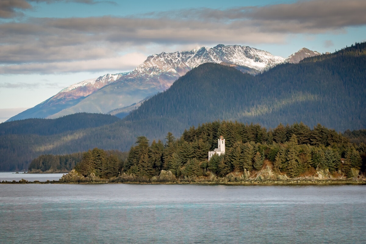 Sentinel Island Lighthouse in the Alaska Inside Passage near Juneau, Alaska USA