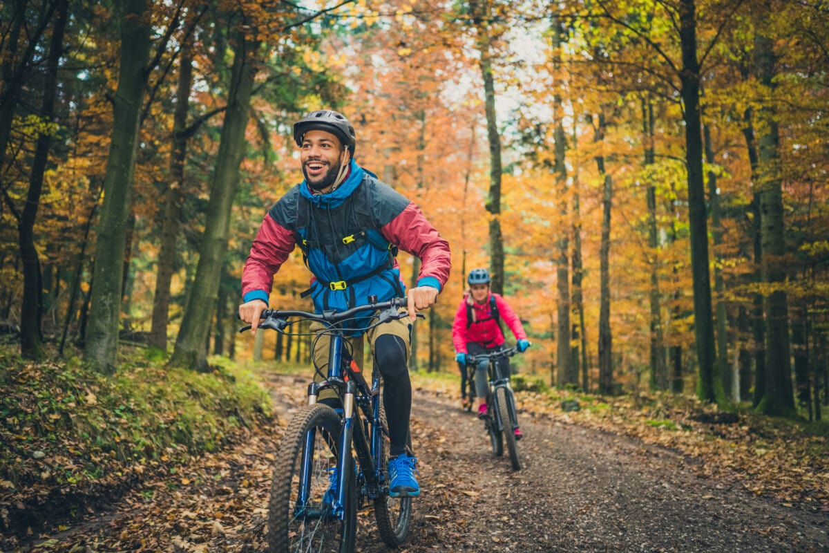 biking in the forest