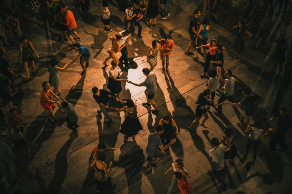 Large groups of adults dancing