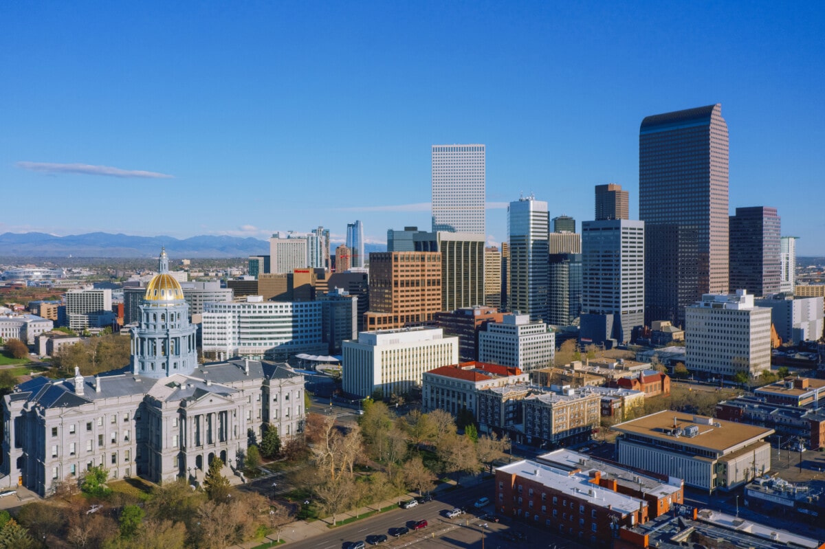 Aerial view of Denver downtown Colorado USA