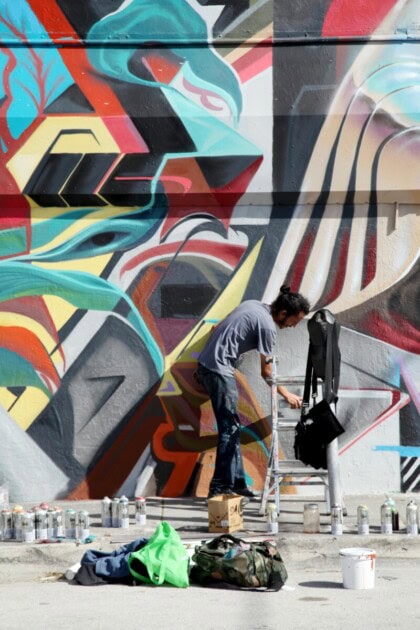 Man painting art on building wall