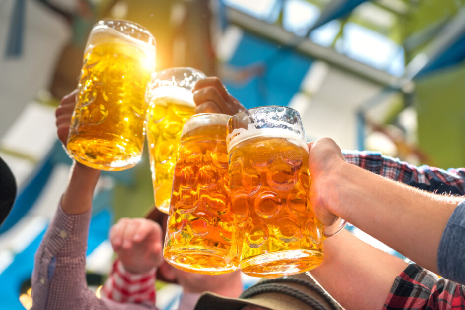 beer glasses in tent at Oktoberfest, a popular festival in Charlotte, NC