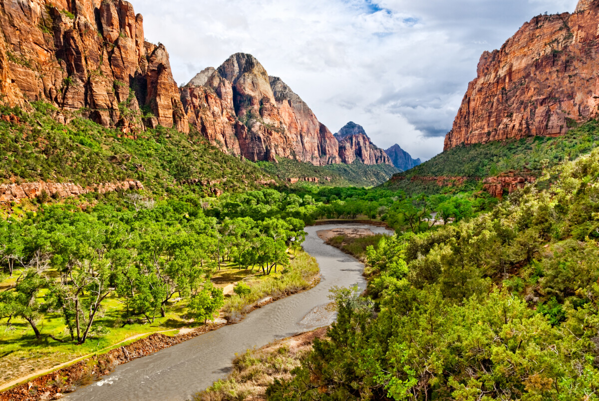 Zion Canyon and the Meandering Virgin River at Dusk