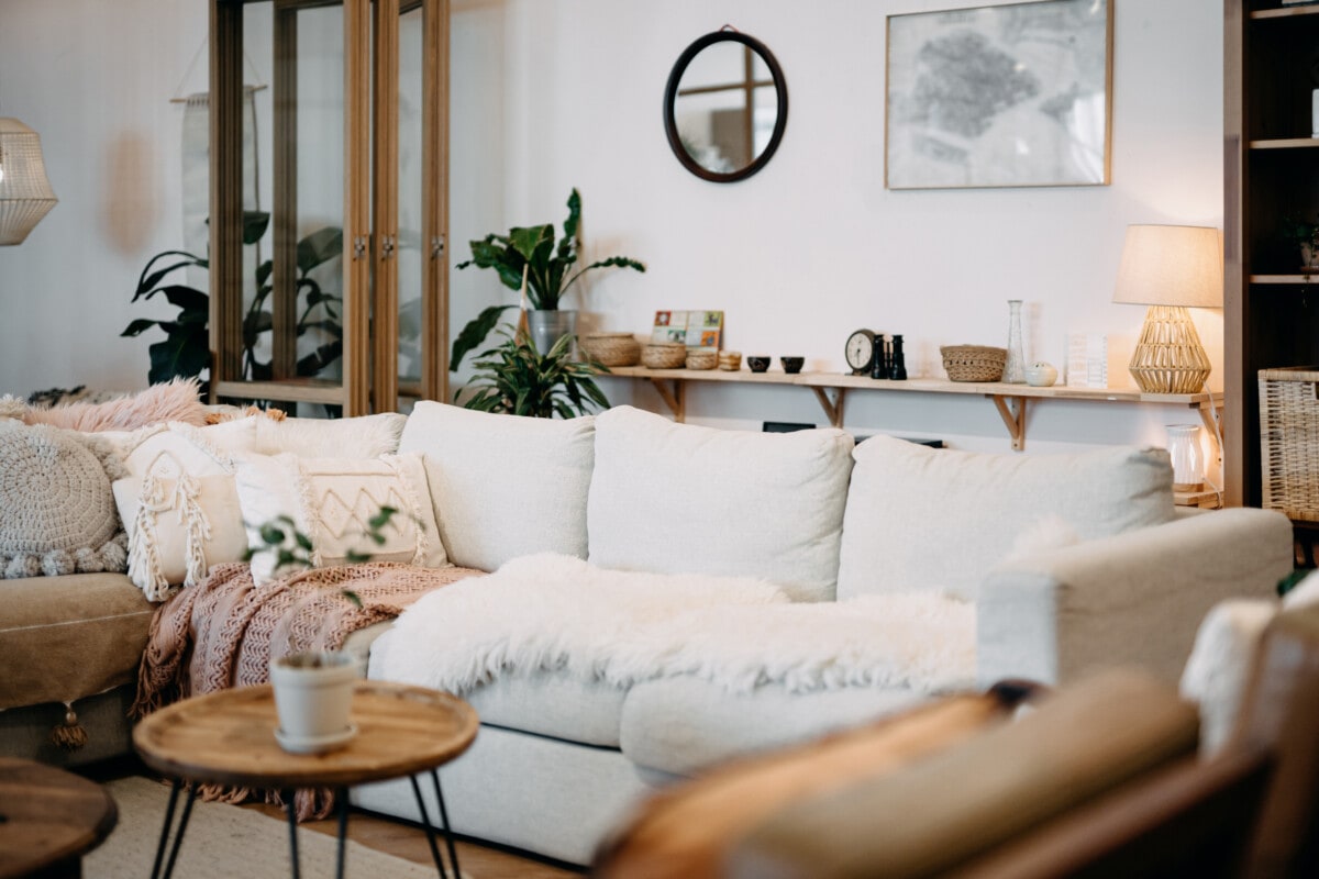 Loft living room interior with modern, stylish and cozy design