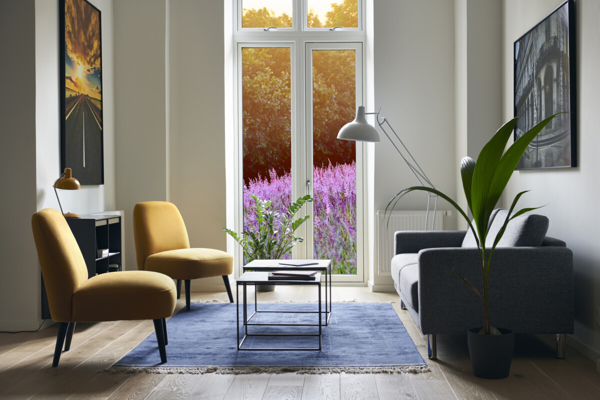 living room with windows